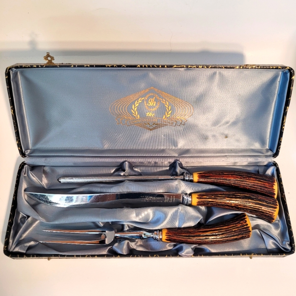 Vintage Mid-century John Palmer Holiday Carving Set in Hinged Box
